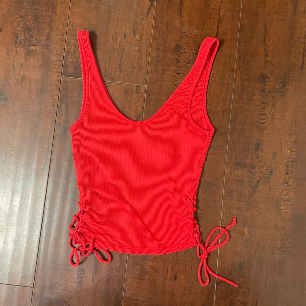 Ribbed Red Crop/tank Top With Side Ties, Size S. Made in Mexico